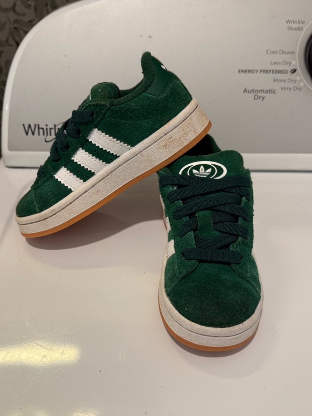 adidas Kids Green Suede Sneakers with White Stripes